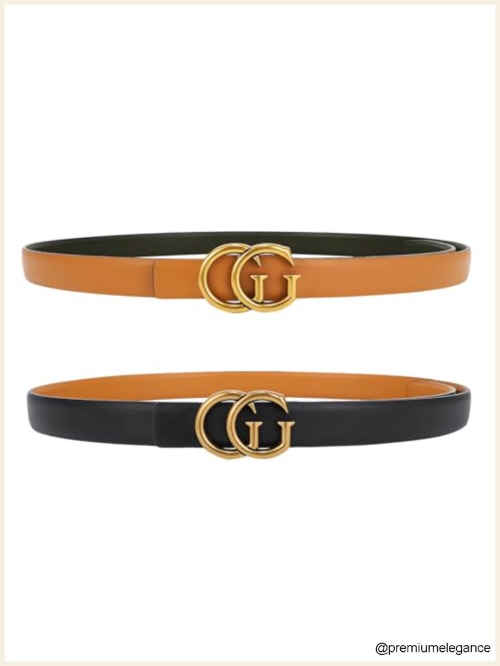 Reversible Leather Belt Double-Sided Cowhide Detachable Gold Buckle Waist Belt